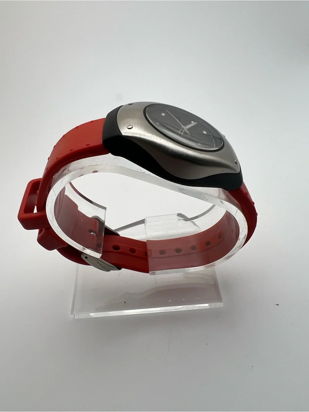 Seiko Black Dial Watch with Red Strap